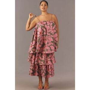 NWT Anthropologie Corey Lynn Calter Tie-Shoulder Tiered Midi Dress $268 PLUS 1X